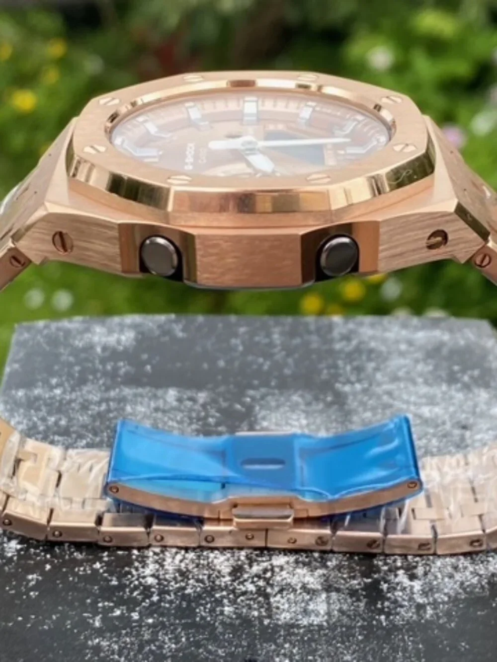New Casio G-Shock GA2100 added Stainless Steel All Rose Gold Color MOD